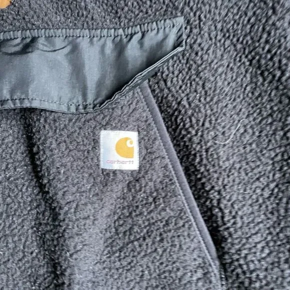 Carharrt Women's Pullover M Relaxed Fit Black Tan Fleece 1/4 Button Pocket Warm - Picture 6 of 14